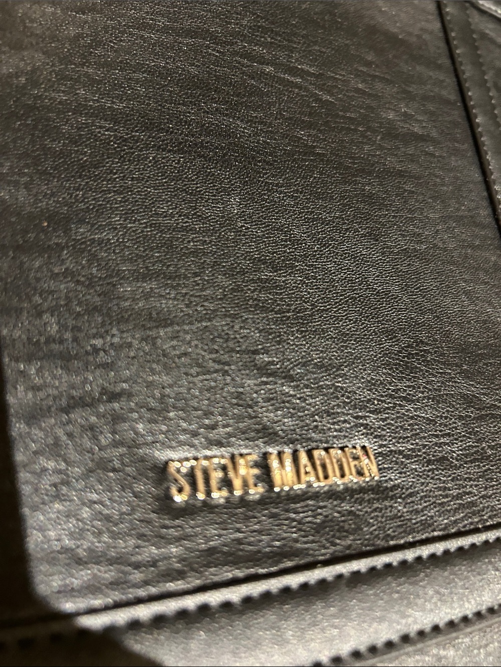 NEW Steve Madden Structured Black Leather Tote Bag - Picture 6 of 6